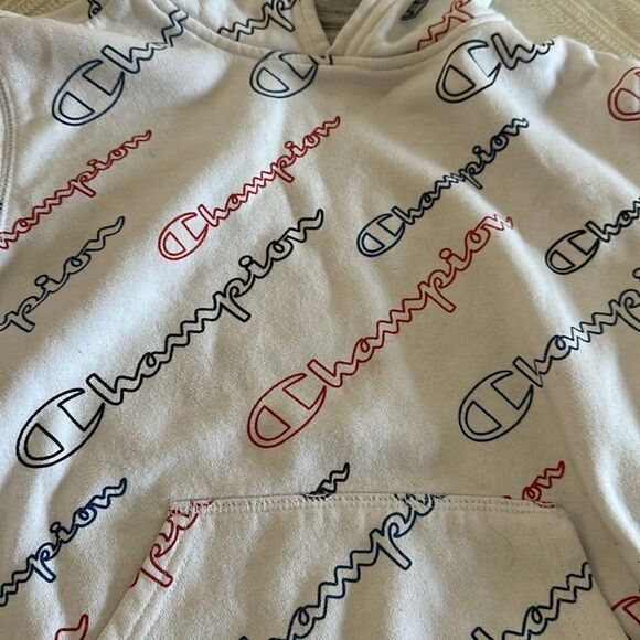 Champion Boys Multicolor Logo White Hooded Sweatshirt - Picture 4 of 9